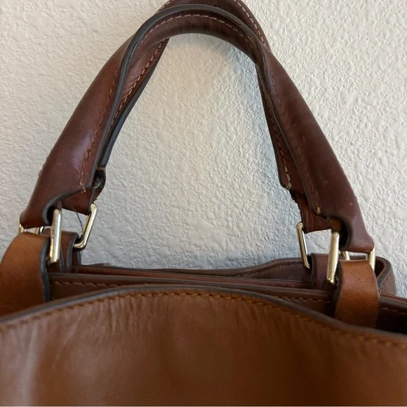 Dooney & Bourke Pebble Grain Satchel Bag in Smooth Brown Leather, Gold Accents - Picture 3 of 13